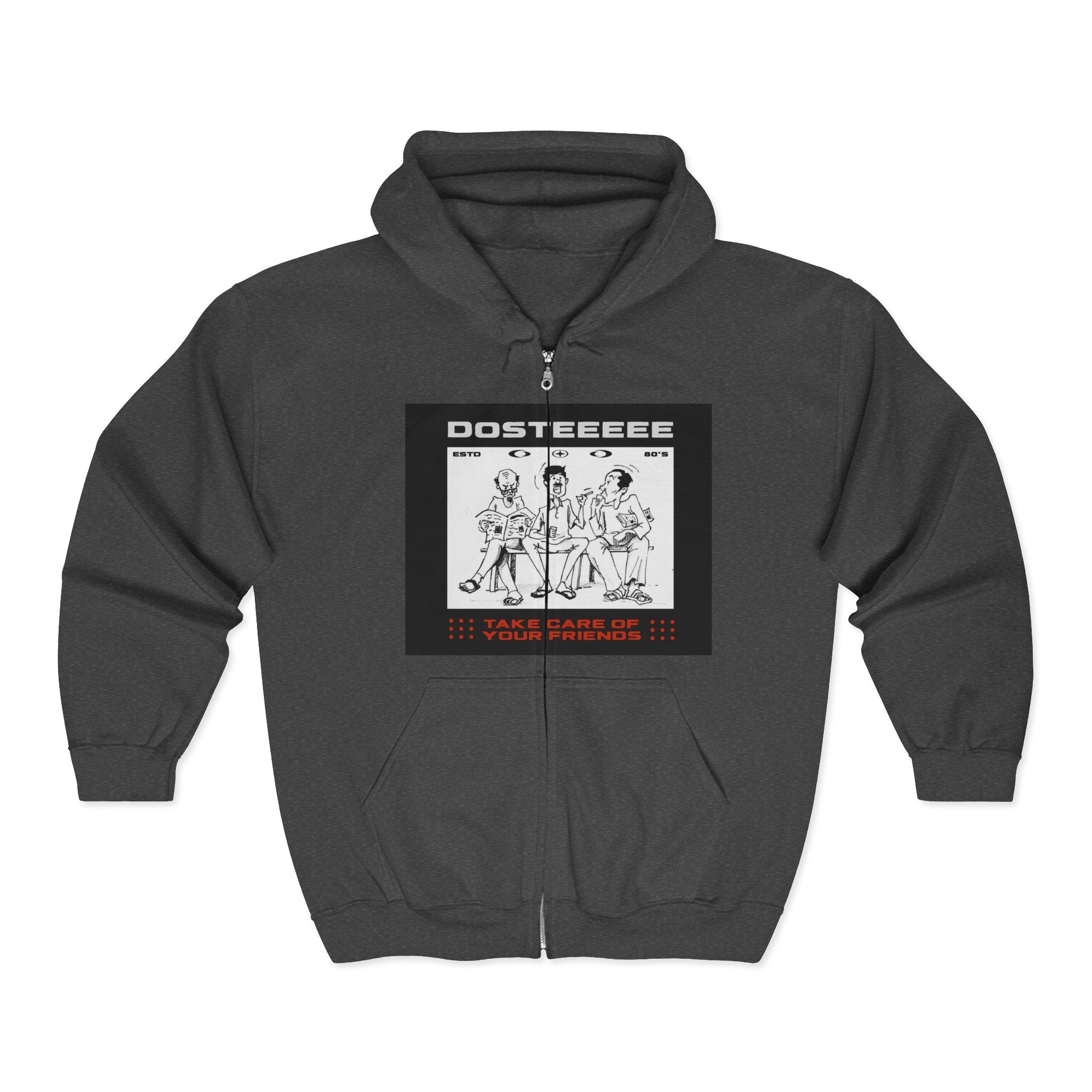 DOSTEEEEE Vintage Comic Zip Hoodie — Retro Graphic Customized Sweatshirt