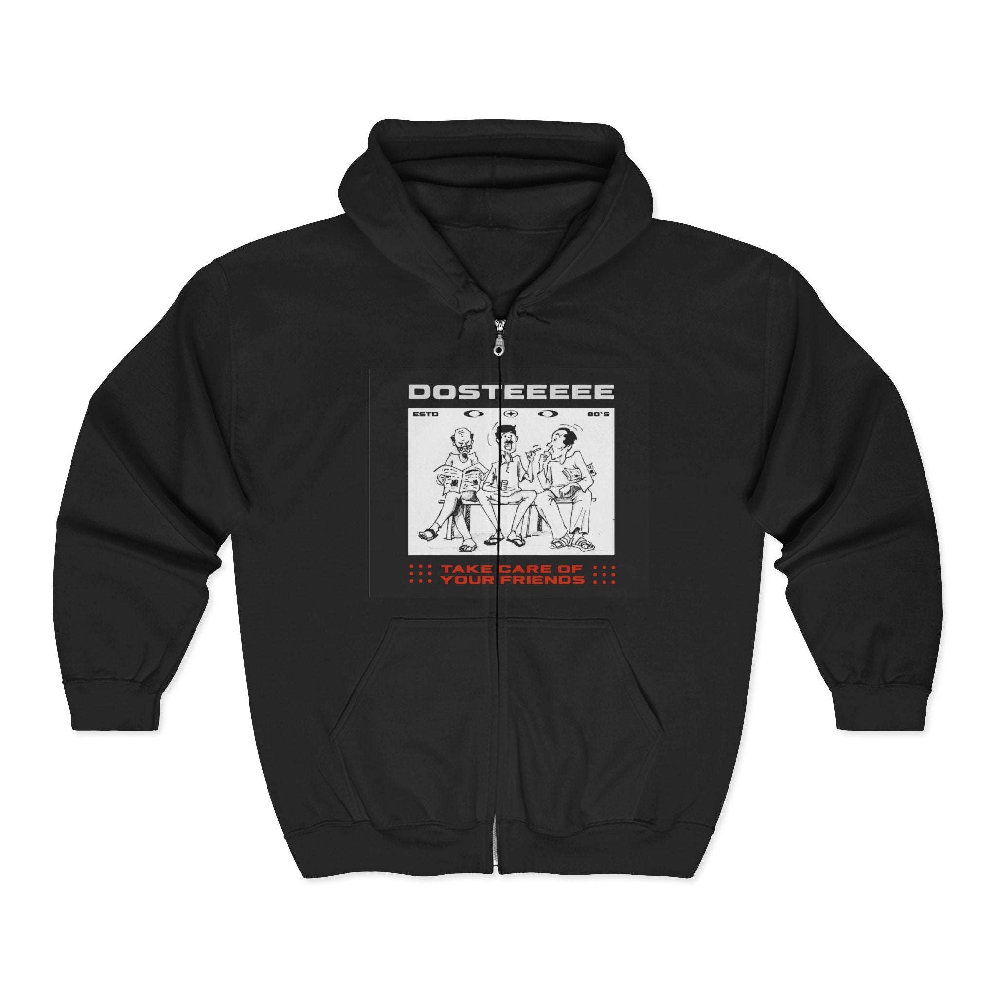 DOSTEEEEE Vintage Comic Zip Hoodie — Retro Graphic Customized Sweatshirt