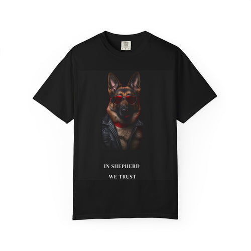 German Shepherd Portrait T‑Shirt — “In Shepherd We Trust”