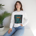 Deploy Pray Repeat Sweatshirt — Dev & Faith Tech Crewneck