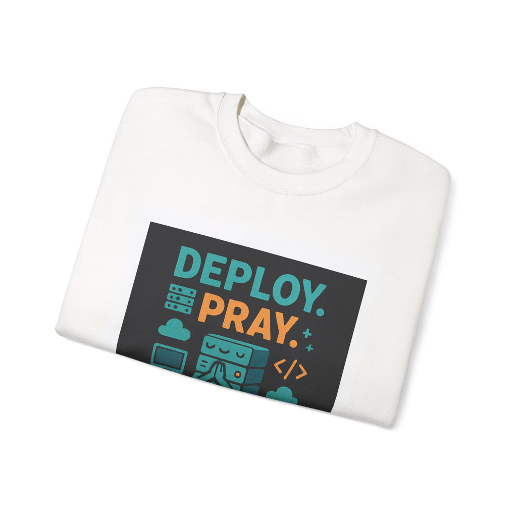 Deploy Pray Repeat Sweatshirt — Dev & Faith Tech Crewneck